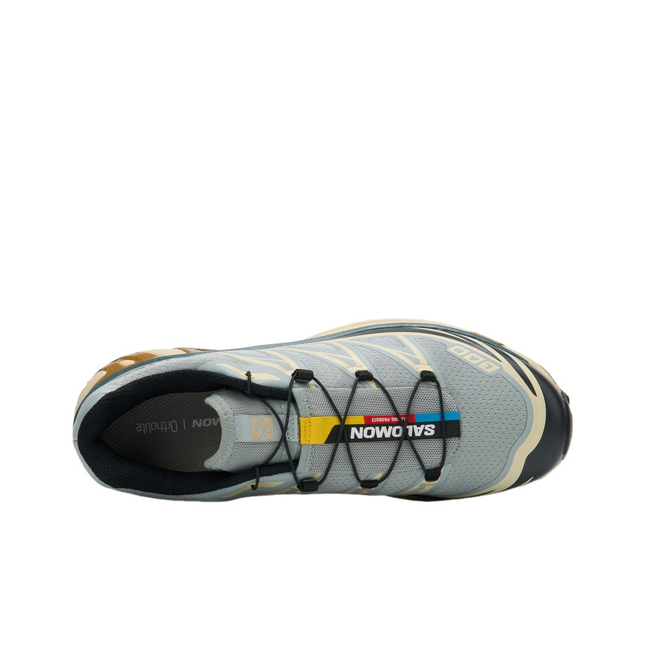 SALOMON XT-6 RECUT Retro Outdoor Low-Top Shoes – Unisex Sand Grey / Cumin Yellow / Misty Blue | SKU: L49258100