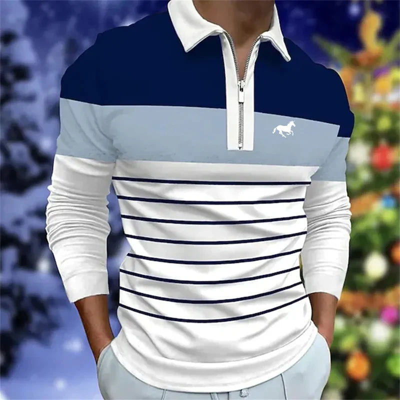 Spring Autumn Men Long Sleeve Casual Turn-down Polo Shirt