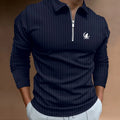 Long Sleeve Zipper Stripe Polo Shirt