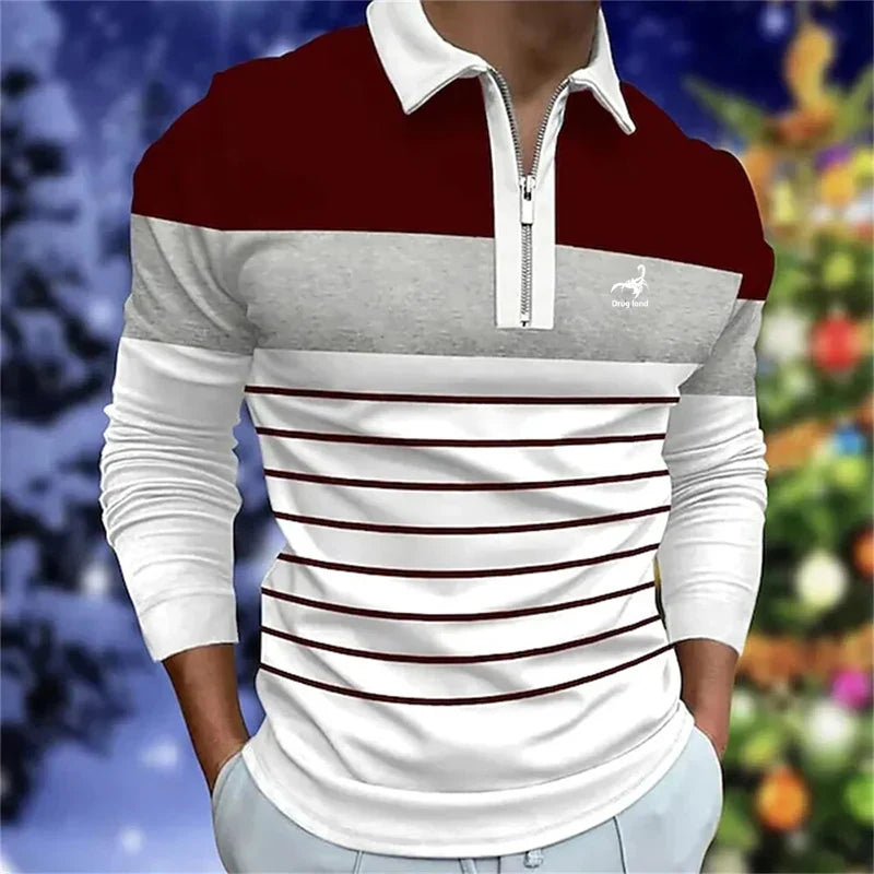Stripe Zipper Polo Shirt