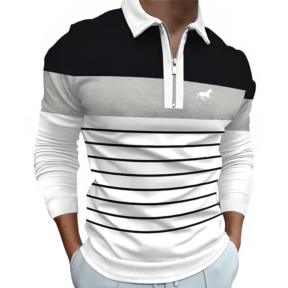 Spring Autumn Men Long Sleeve Casual Turn-down Polo Shirt